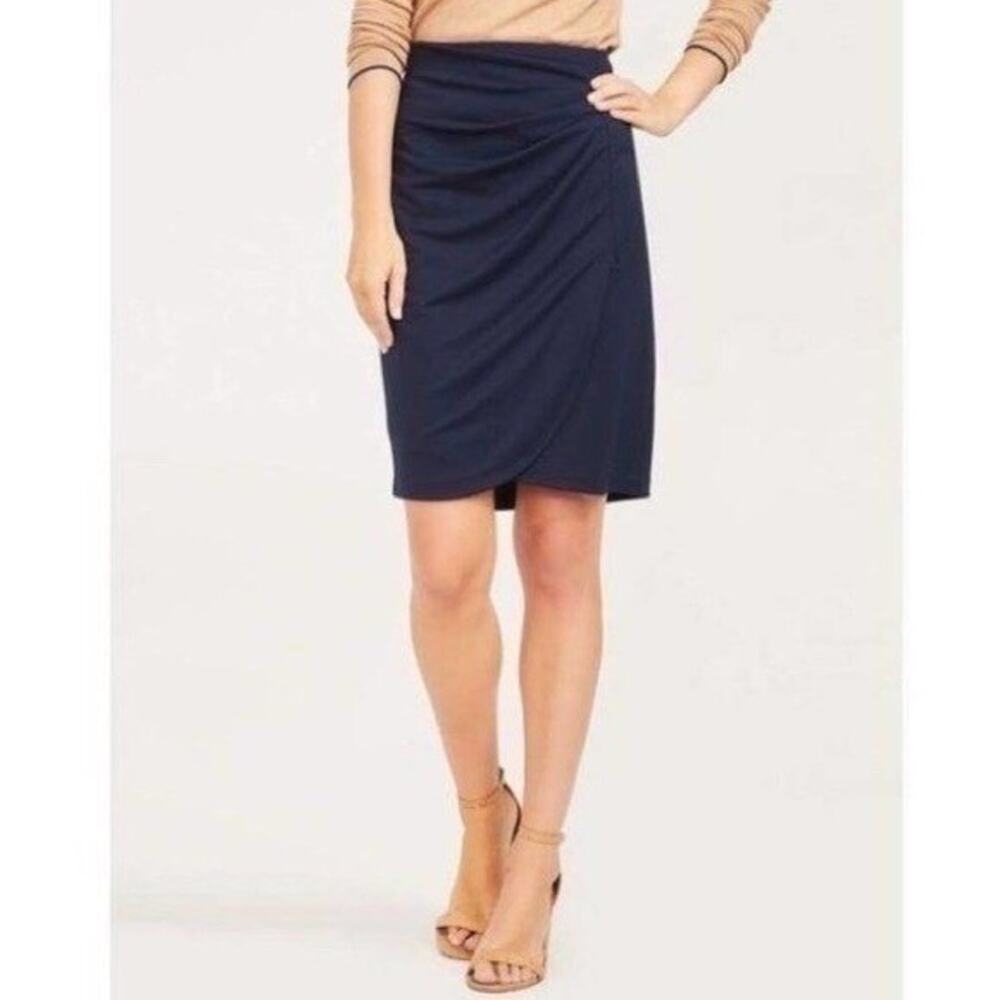 NWT J.McLaughlin Parkhurst Pencil Skirt Faux Wrap Ruched Navy Stretch Career 4